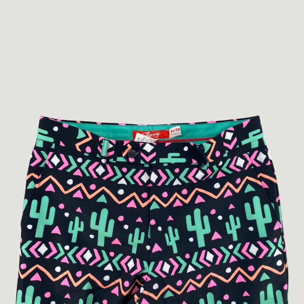 Shinesty Cactus Print Pants 31x32 Men's Retro Southwest Pattern Pants w/ Tie - Picture 4 of 6